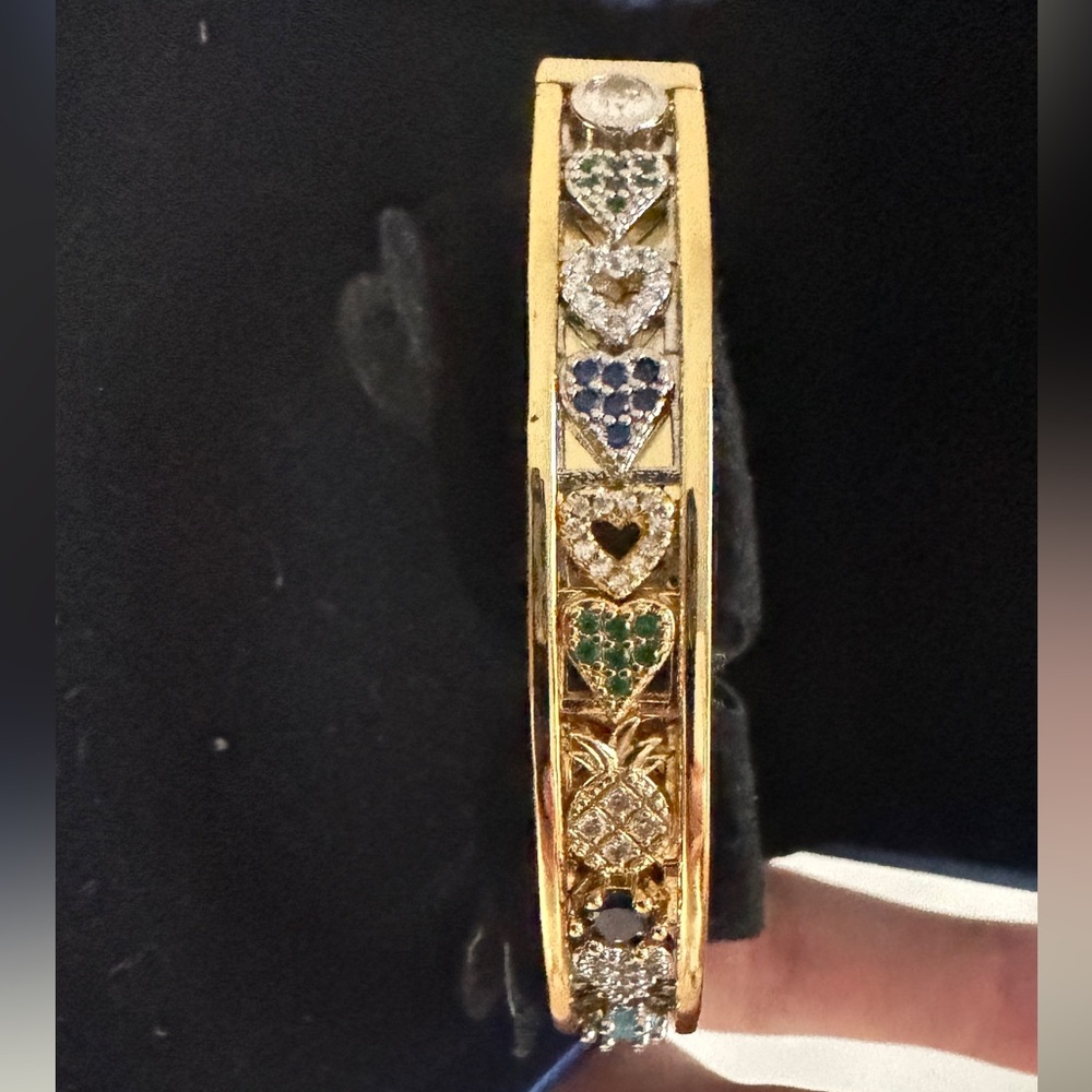 Gold Multi-Stone Patterned Bangle Bracelet - Picture 3 of 4
